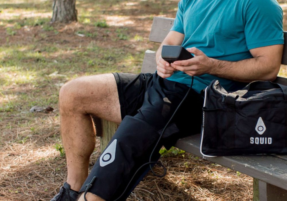Squid Go leg compression on an athlete